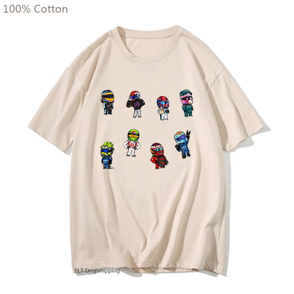 Cartoon Drivers Formula 1 2022 T-shirt 100% Cotton