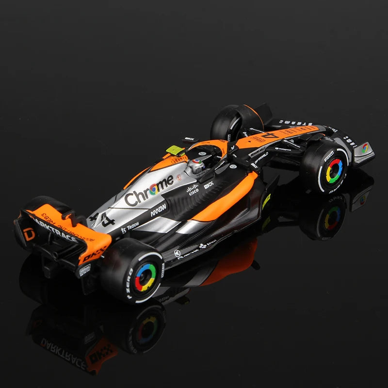 Premium Bburago 1:43 2023 Mclaren F1 MCL60 Chrome Paint #4 Lando Norris #81 Oscar Piastri
