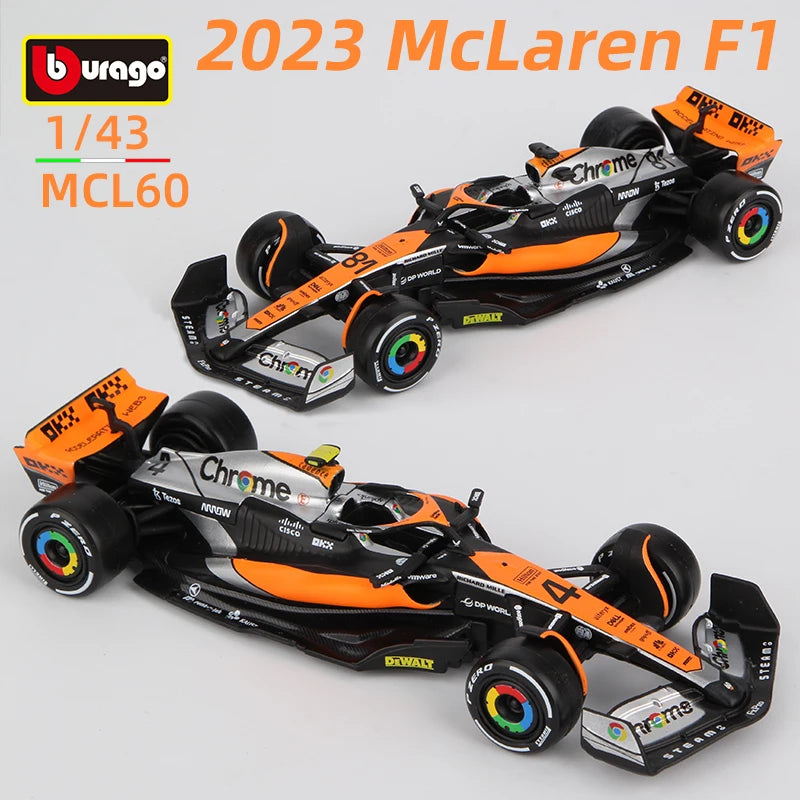 Bburago 1:43 2023 Mclaren F1 MCL60 Chrome Paint #4 Lando Norris #81 Oscar Piastri