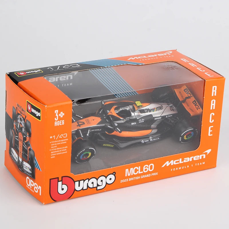 Bburago 1:43 2023 Mclaren F1 MCL60 Chrome Paint #4 Lando Norris #81 Oscar Piastri