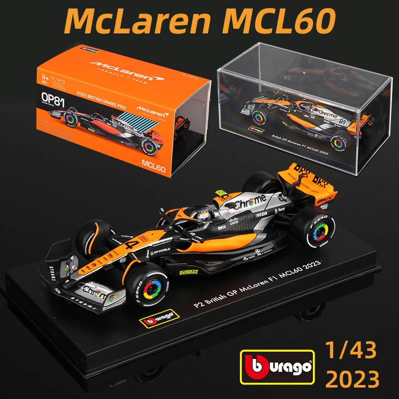 Premium Bburago 1:43 2023 Mclaren F1 MCL60 Chrome Paint #4 Lando Norris #81 Oscar Piastri