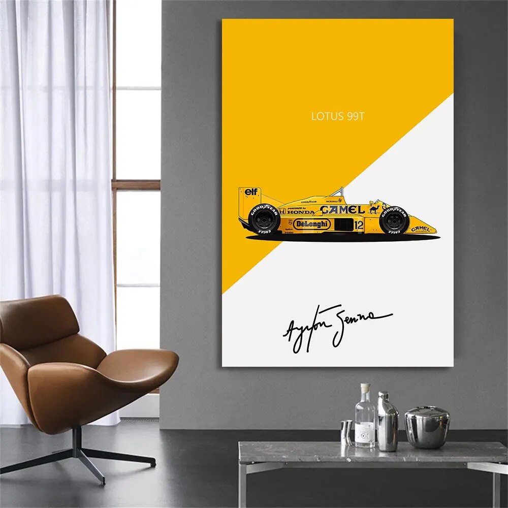 Poster Ayrton Senna Formula 1 Mclaren MP4/6 and Lotus 99T