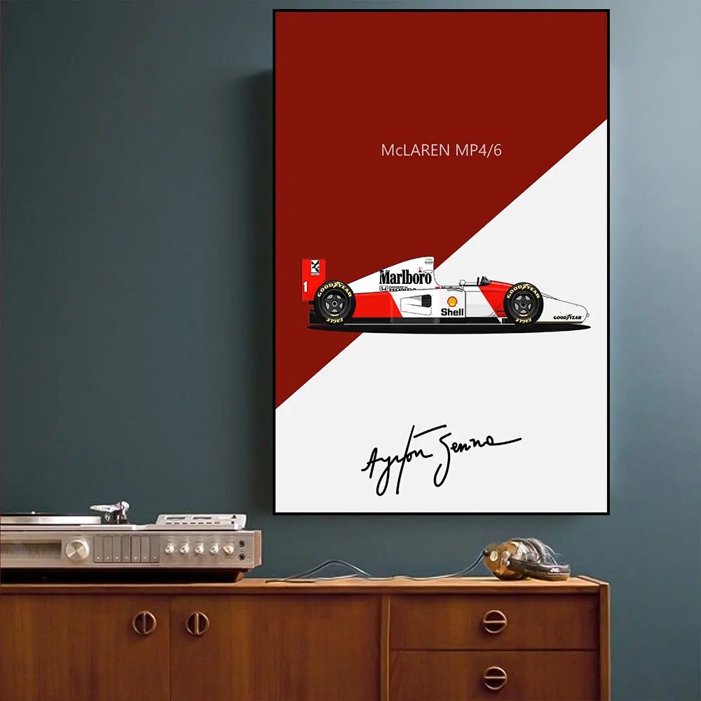 Poster Ayrton Senna Formula 1 Mclaren MP4/6 and Lotus 99T