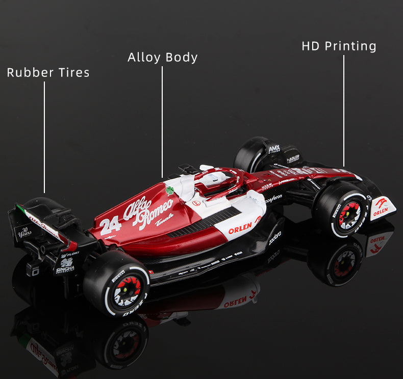 Bburago 1:43 2022 F1 Alfa Romeo Racing Team C42 #24 Guanyu Zhou #77 Valtteri Bottas