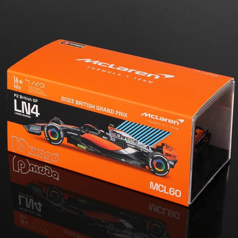 Premium Bburago 1:43 2023 Mclaren F1 MCL60 Chrome Paint #4 Lando Norris #81 Oscar Piastri