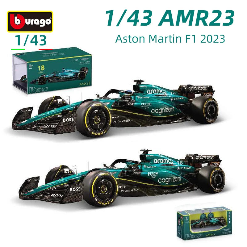 Bburago 1:43 Aston Martin AMR23 #14 Fernando Alonso #18 Lance Stroll