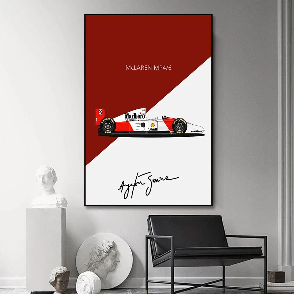 Poster Ayrton Senna Formula 1 Mclaren MP4/6 and Lotus 99T