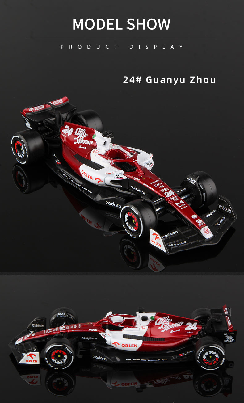 Bburago 1:43 2022 F1 Alfa Romeo Racing Team C42 #24 Guanyu Zhou #77 Valtteri Bottas