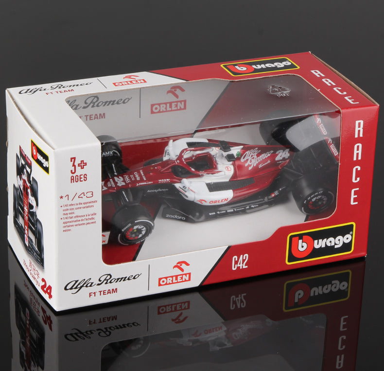 Bburago 1:43 2022 F1 Alfa Romeo Racing Team C42 #24 Guanyu Zhou #77 Valtteri Bottas
