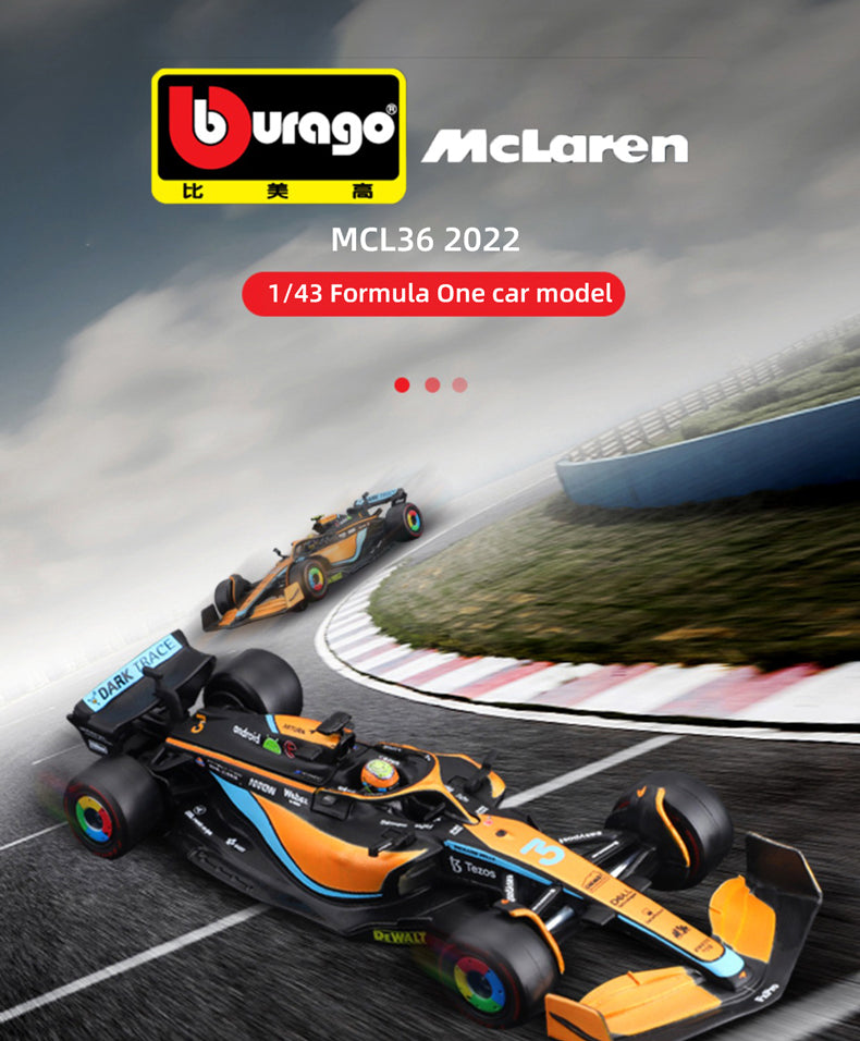 Premium Bburago 1:43 McLaren F1 Team MCL36 2022 #4 Lando Norris #3 Daniel Ricciardo