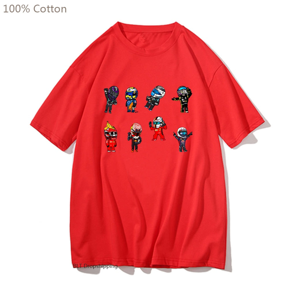 Cartoon Drivers Formula 1 2022 T-shirt 100% Cotton