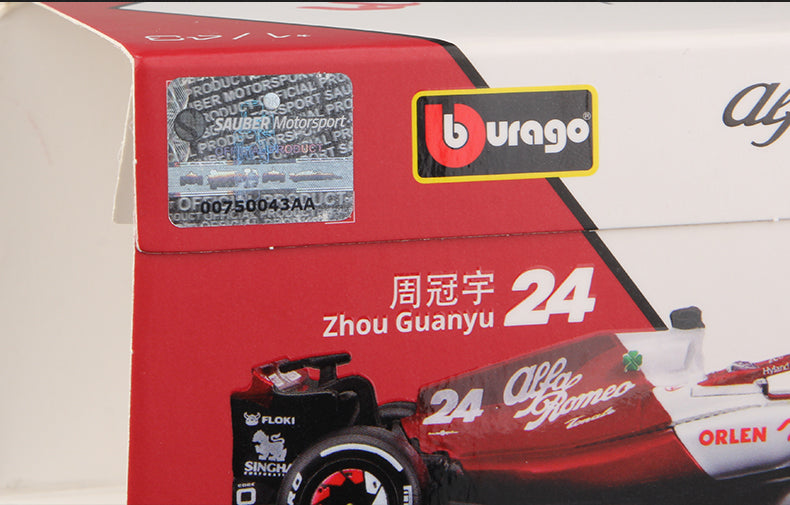 Bburago 1:43 2022 F1 Alfa Romeo Racing Team C42 #24 Guanyu Zhou #77 Valtteri Bottas