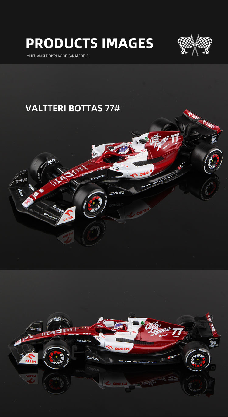 Premium Bburago 1:43 2022 F1 Alfa Romeo C42 #24 Guanyu Zhou #77 Valtteri Bottas
