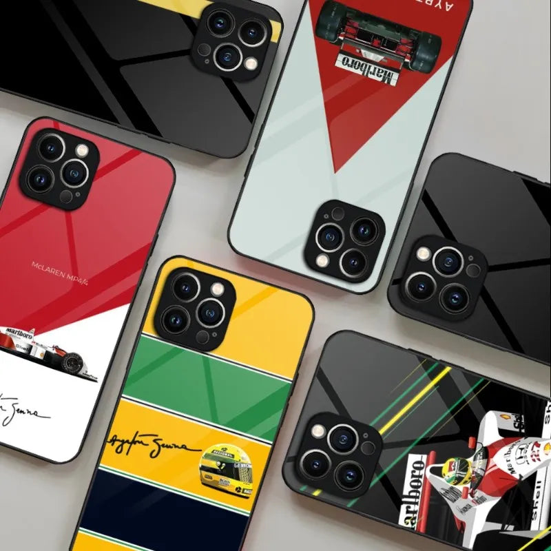 Iphone Case F1 Ayrton Senna Helmet Design and signature - Tempered glass