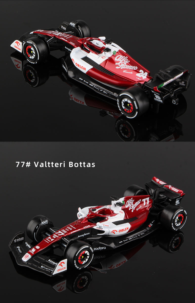 Bburago 1:43 2022 F1 Alfa Romeo Racing Team C42 #24 Guanyu Zhou #77 Valtteri Bottas