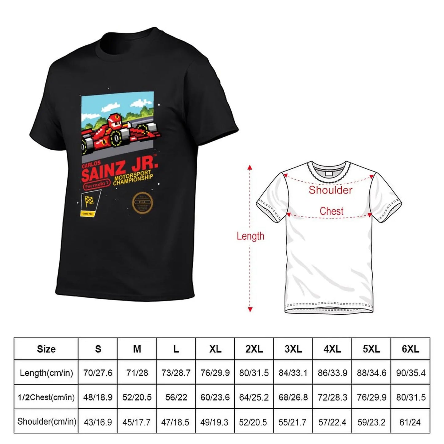 T-Shirt Carlos Sainz Jr. Ferrari Formula 1 One F1 Retro Nintendo 8-bit