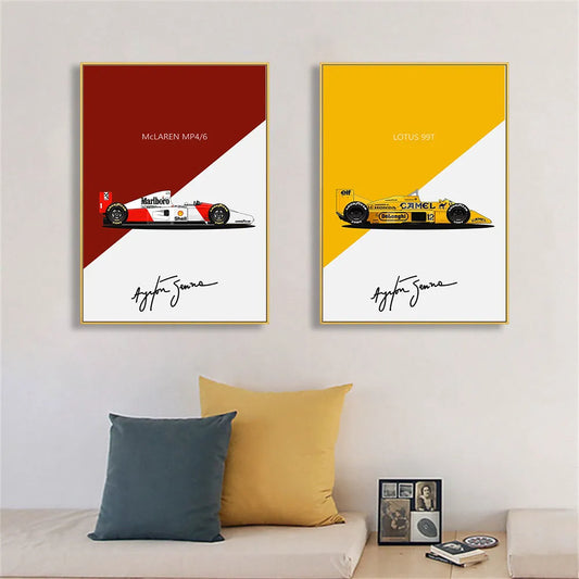 Poster Ayrton Senna Formula 1 Mclaren MP4/6 and Lotus 99T