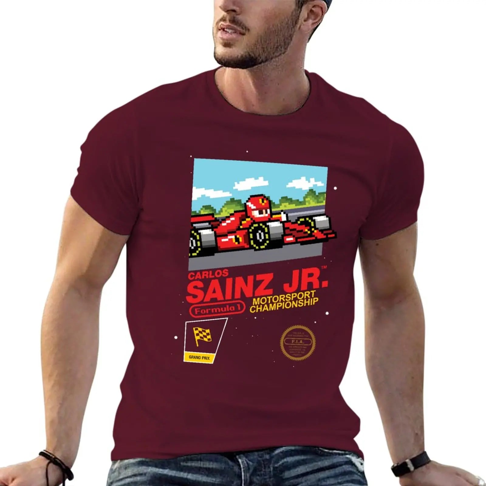 T-Shirt Carlos Sainz Ferrari Formula One F1 Retro Nintendo 8-bit