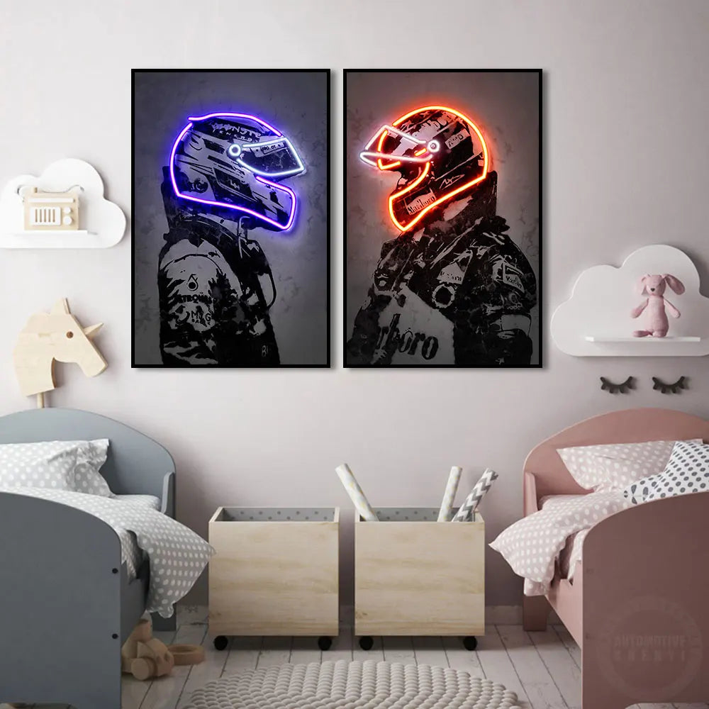 Neon F1 Helmet Poster