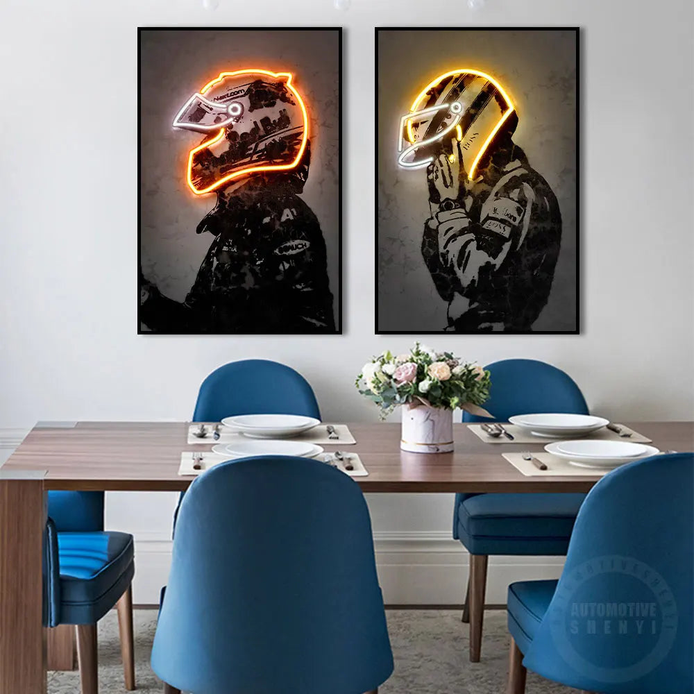 Neon F1 Helmet Poster