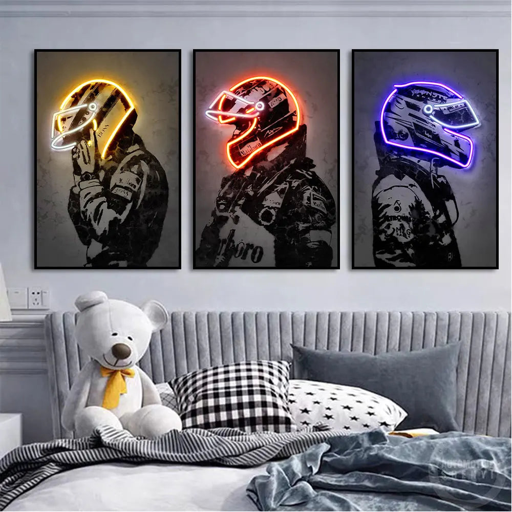 Neon F1 Helmet Poster