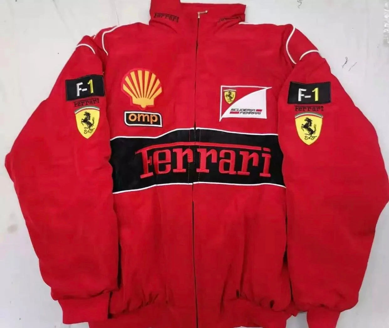 Adult F1 Vintage Racing Jacket Red Ebroidered Cotton Padded Ferrari Jacket  | eBay